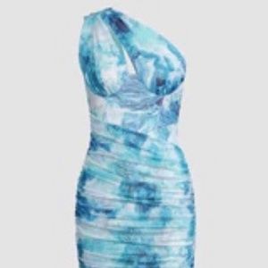 Abstract Printed One Shoulder Mini Dress